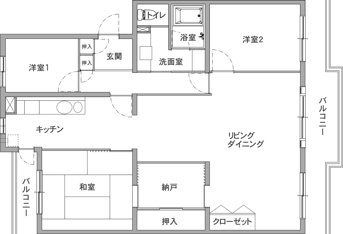 鶴ヶ島の中古マンションのリノベーション前の間取り図
